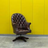 Brown leather chesterfield directors armchair