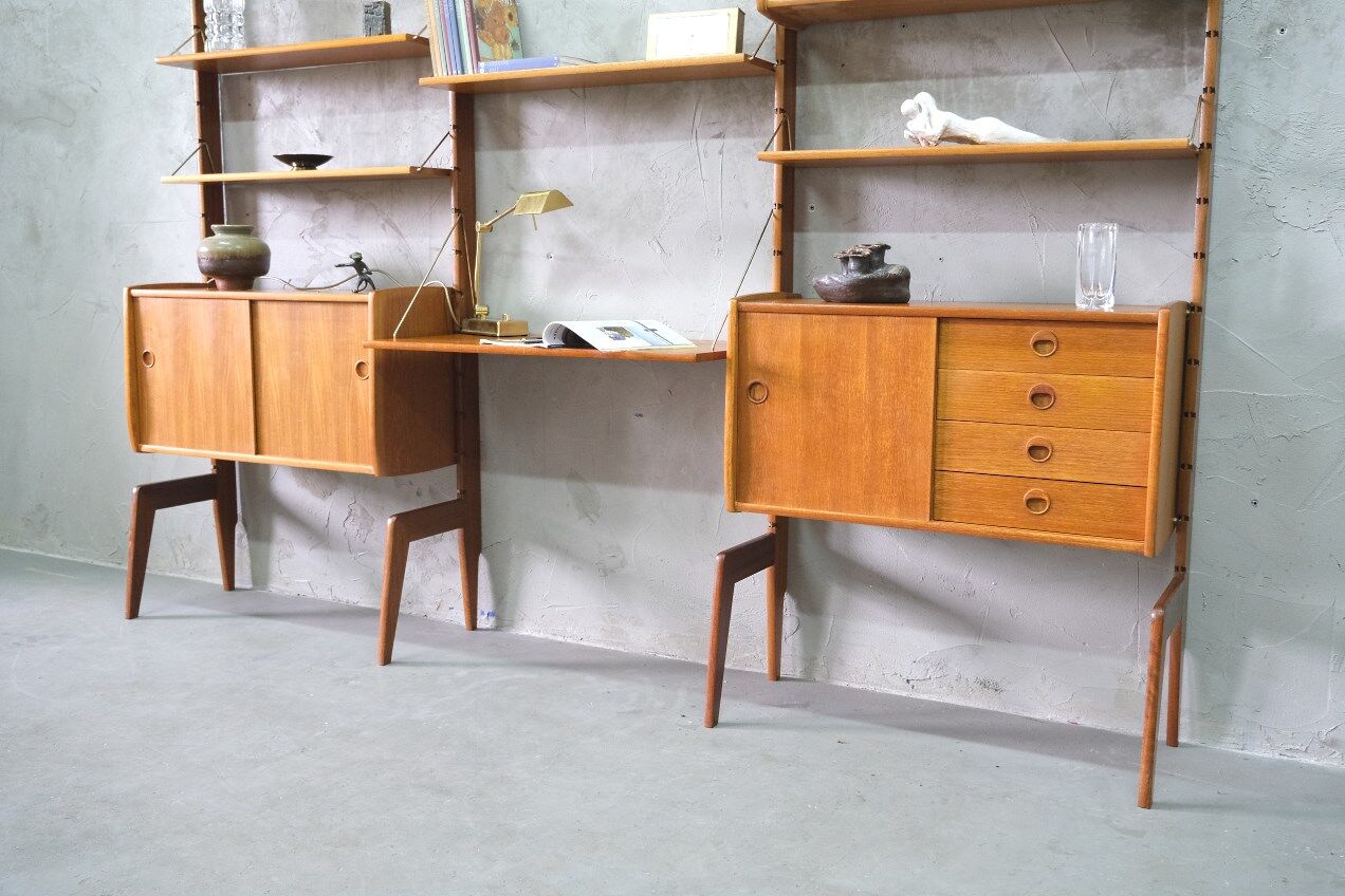 Mid-Century Modular Teak Free-Standing Wall Unit with Desk by John Texmon for Blindheim Mobelfabrik,