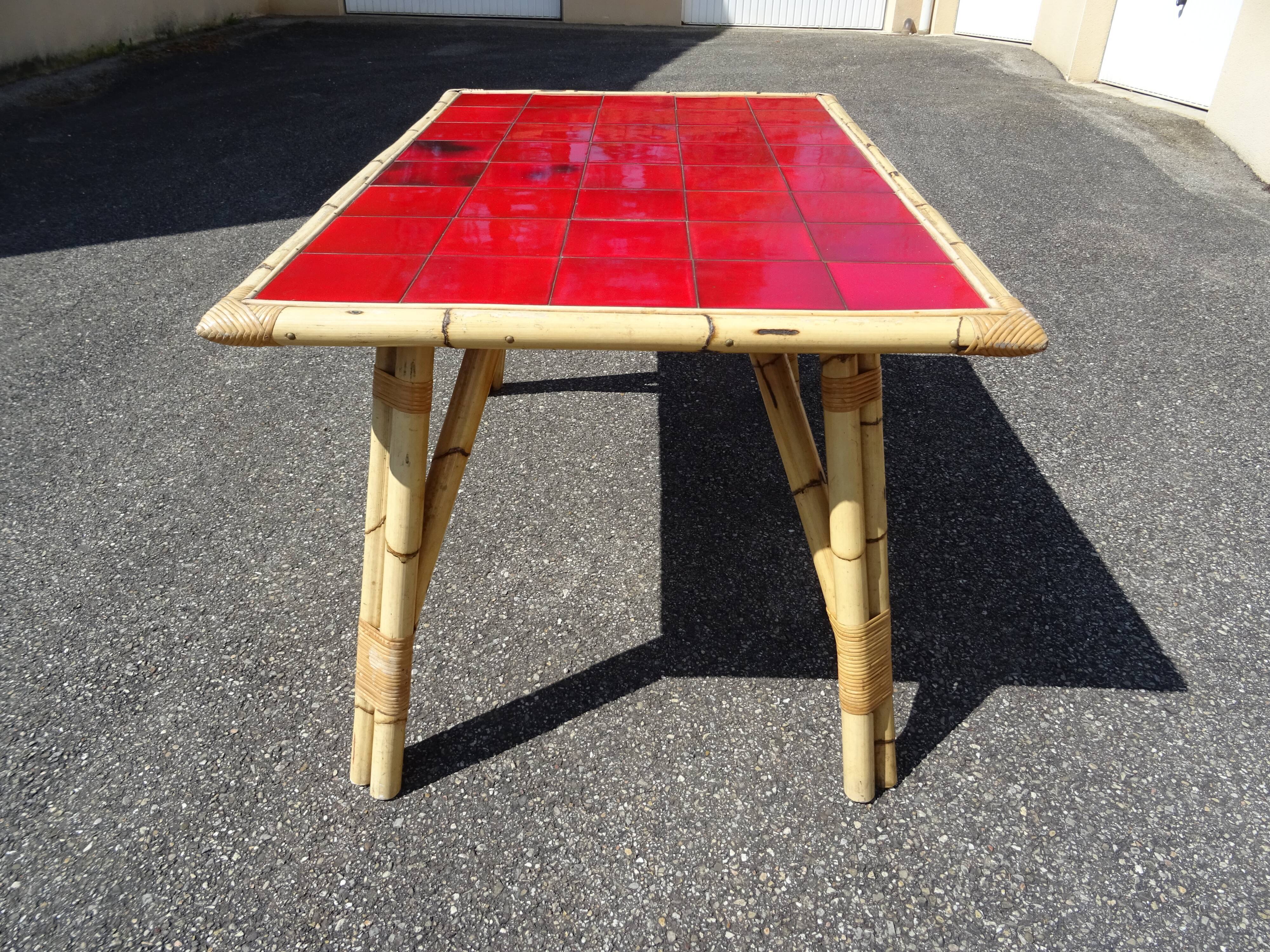 Bamboo and vintage ceramic dining table 60 years