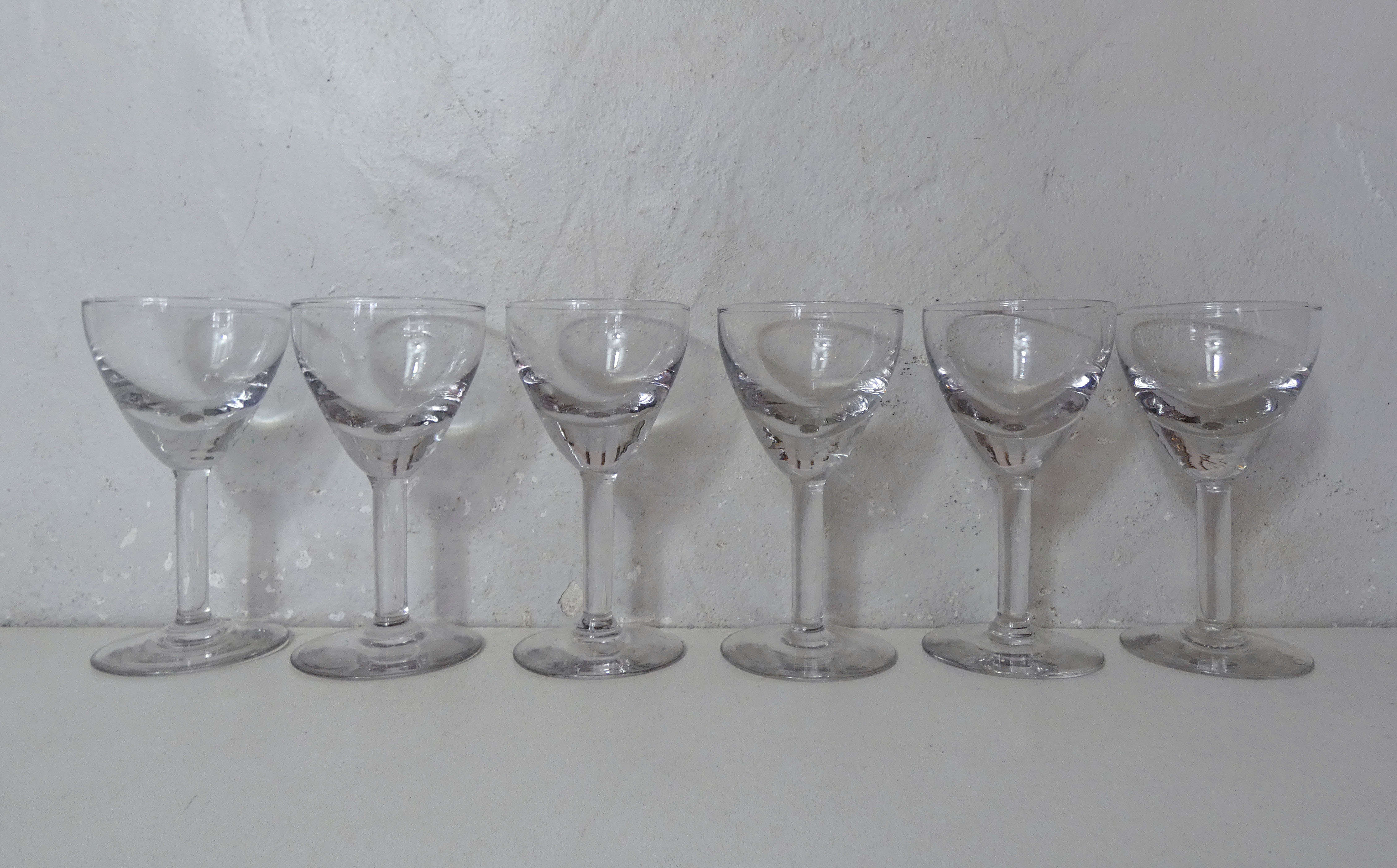 6 old glasses blown bistro vintage thick bottom