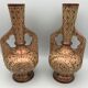 Pair of vases in faïence hispano mauresque decoration arabasques irise reflections metal