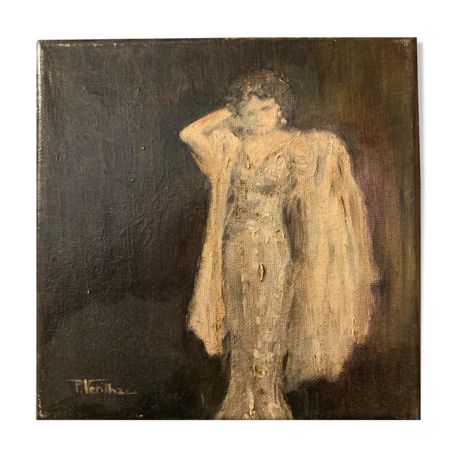 Oil on canvas signed female portrait the belle époque