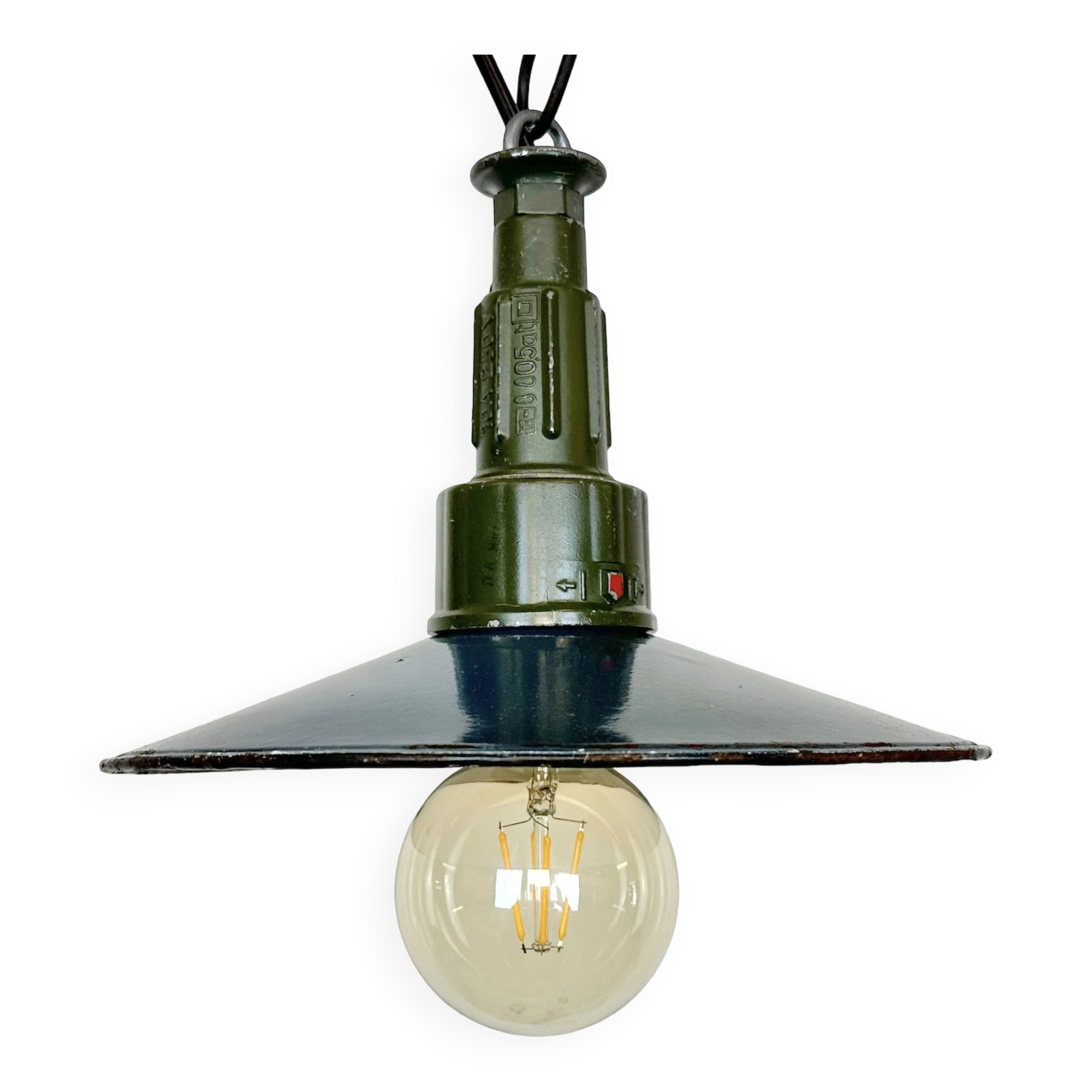 Suspension militaire industrielle en émail bleu avec plateau en fonte d'aluminium, 1960