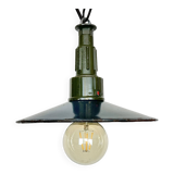 Industrial blue enamel military pendant lamp with cast aluminium top, 1960