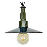 Industrial blue enamel military pendant lamp with cast aluminium top, 1960