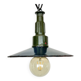 Suspension militaire industrielle en émail bleu avec plateau en fonte d'aluminium, 1960