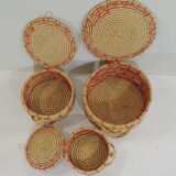 Set of three african raffia basket