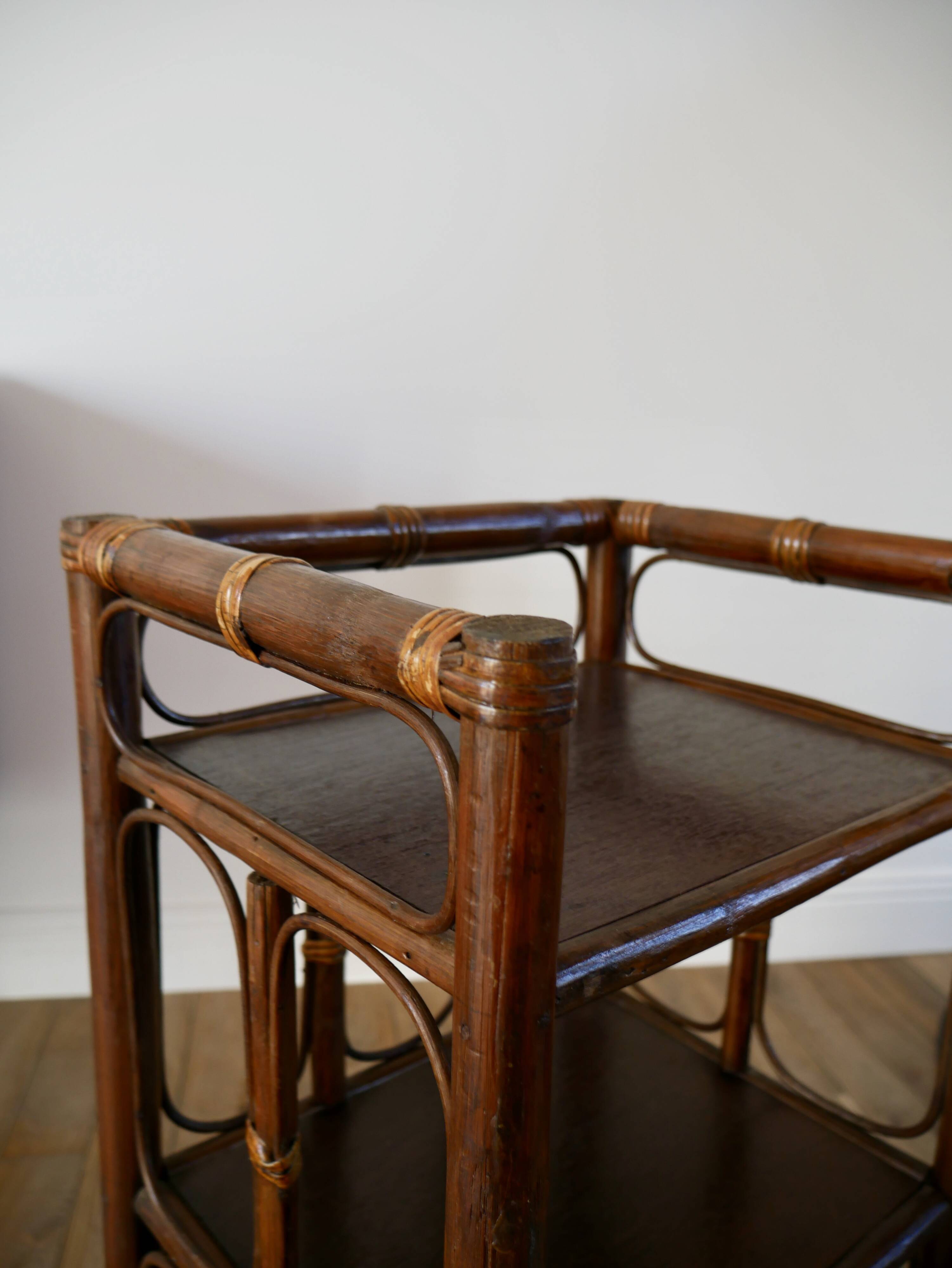 Rattan side table / bedside table bamboo style rattan bedside table bamboo style 70s