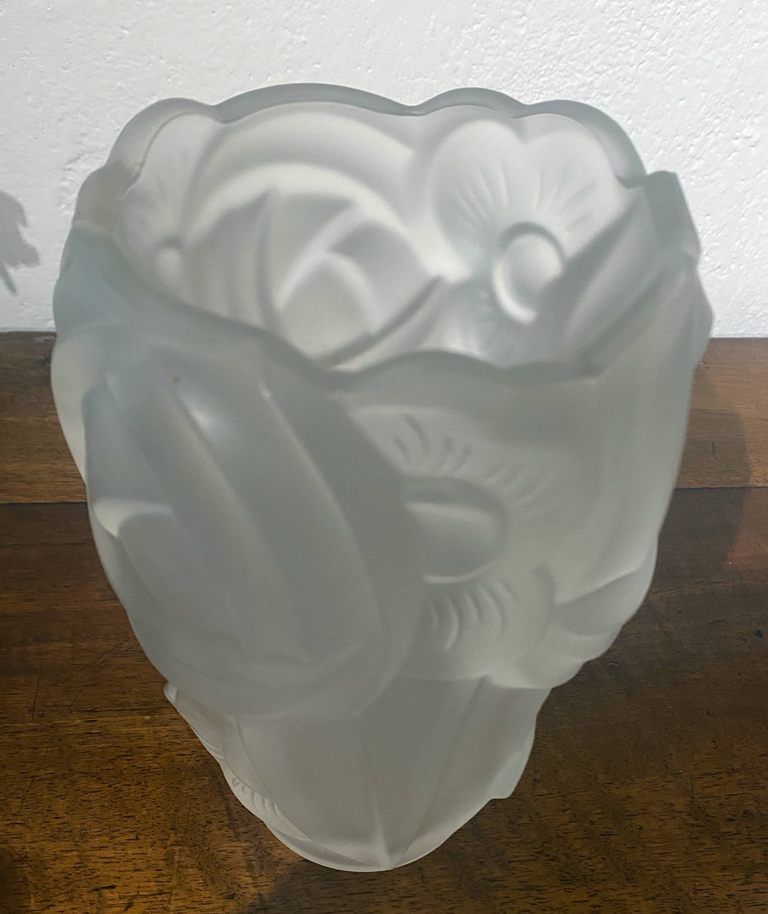 Art Deco Flower Vase (circa 1930) stylized flower motifs thick opaque glass
