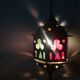 Suspension lantern in moucharabieh brass, colored windows