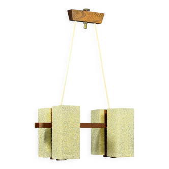 Scandinavian chandelier in solid teak with plexiglass resin shades – 1960s