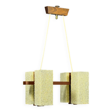 Scandinavian chandelier in solid teak with plexiglass shades – 1960s