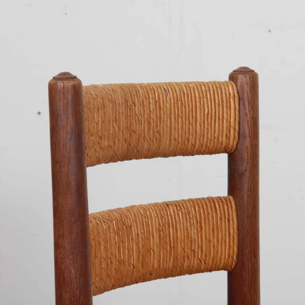 Set of 4 wooden chairs with rush seats, French work, 1950.