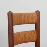 Set of 4 wooden chairs with rush seats, French work, 1950.
