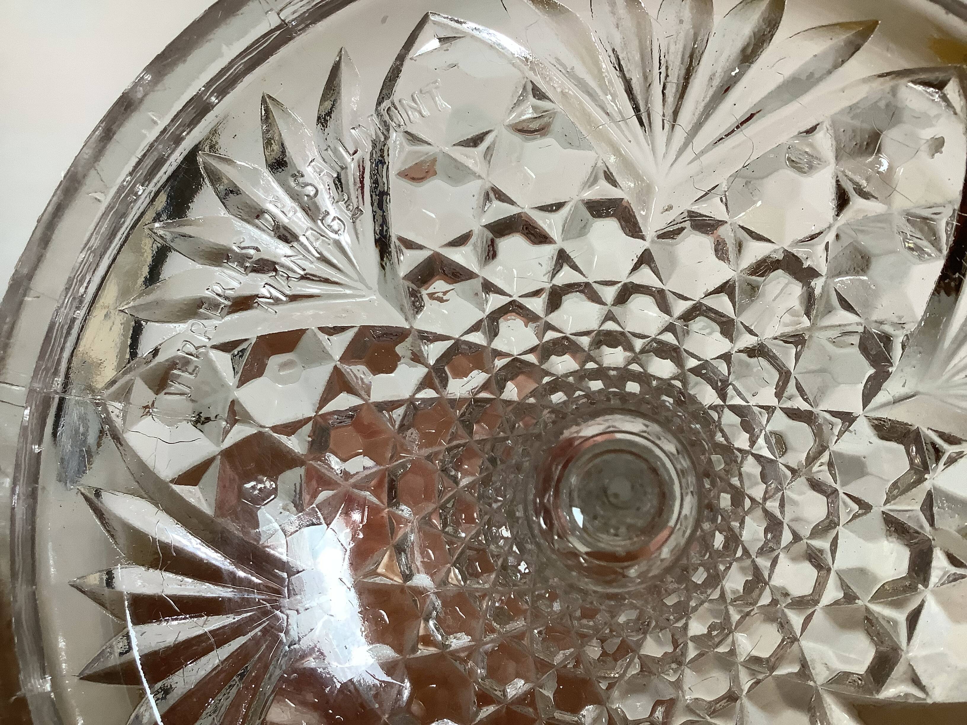 Antique diamond point candle holder, Sailmont glassworks