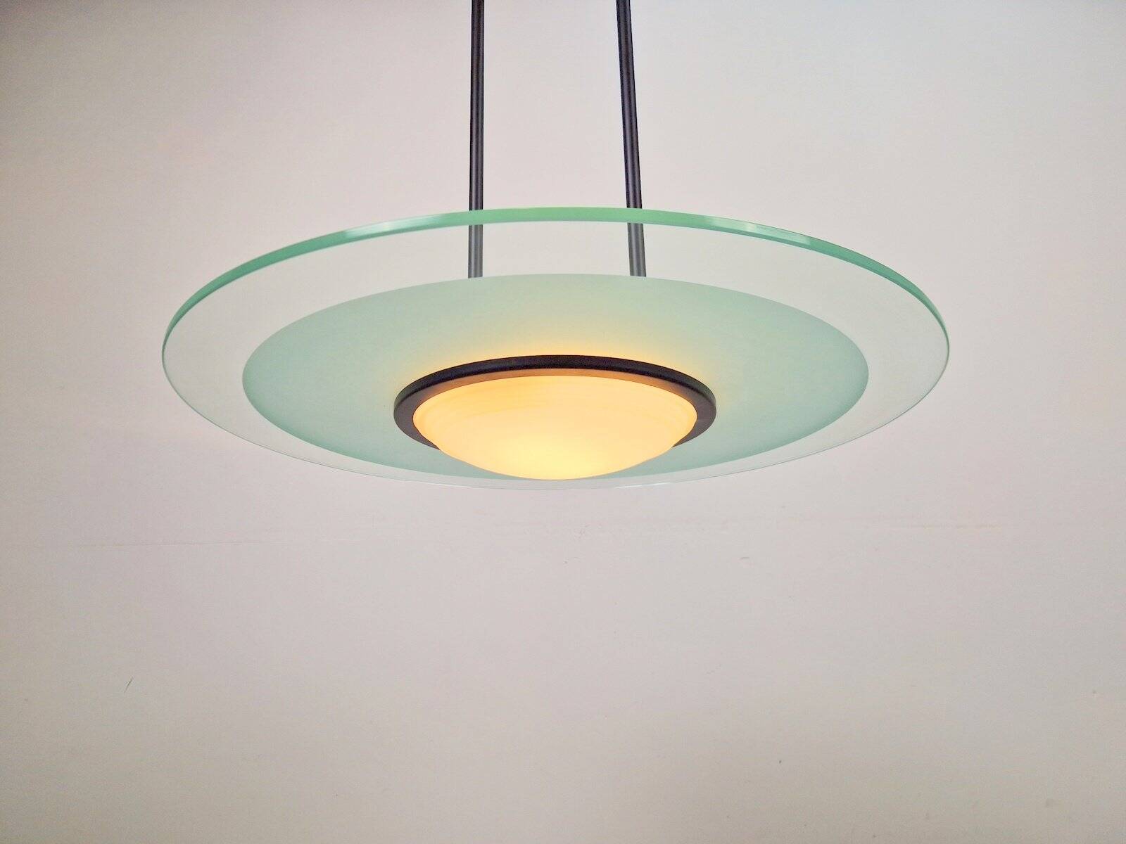 Vintage Italian Glass Disc UFO Pendant Lamp, 1980s