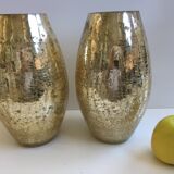 Pair of Cracked Mercurized Ovoid Vases Modernist Design Tealight Holders