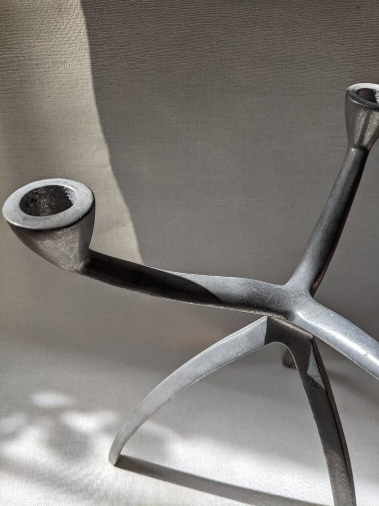 Scandinavian design tripod aluminum candlestick holder silver metal