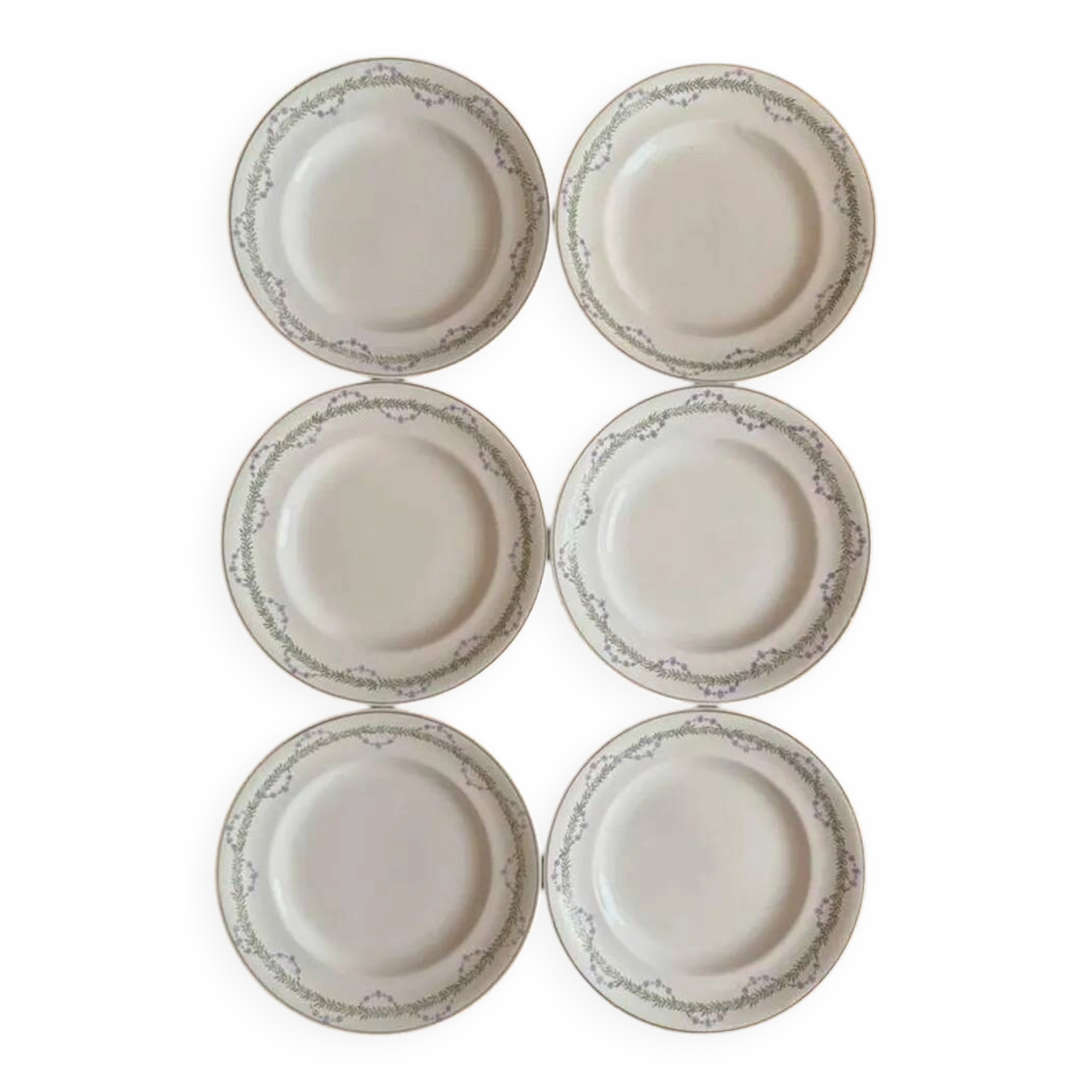 Set of 6 flat plates Longwy model Loridan – Antique earthenware from the late 19th to early 20th century.