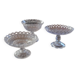 Trio of antique openwork pressed glass bowls – France, 1920–1940
