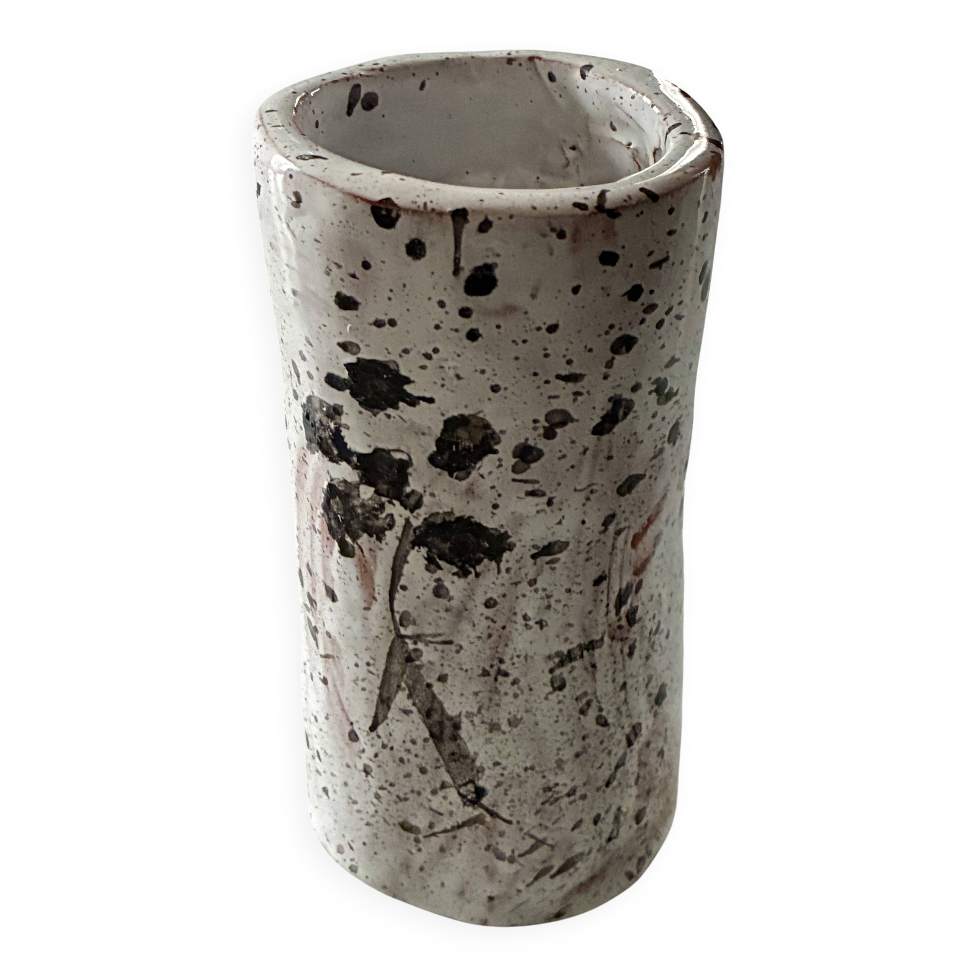 Vase cylindre terre cuite tachetée