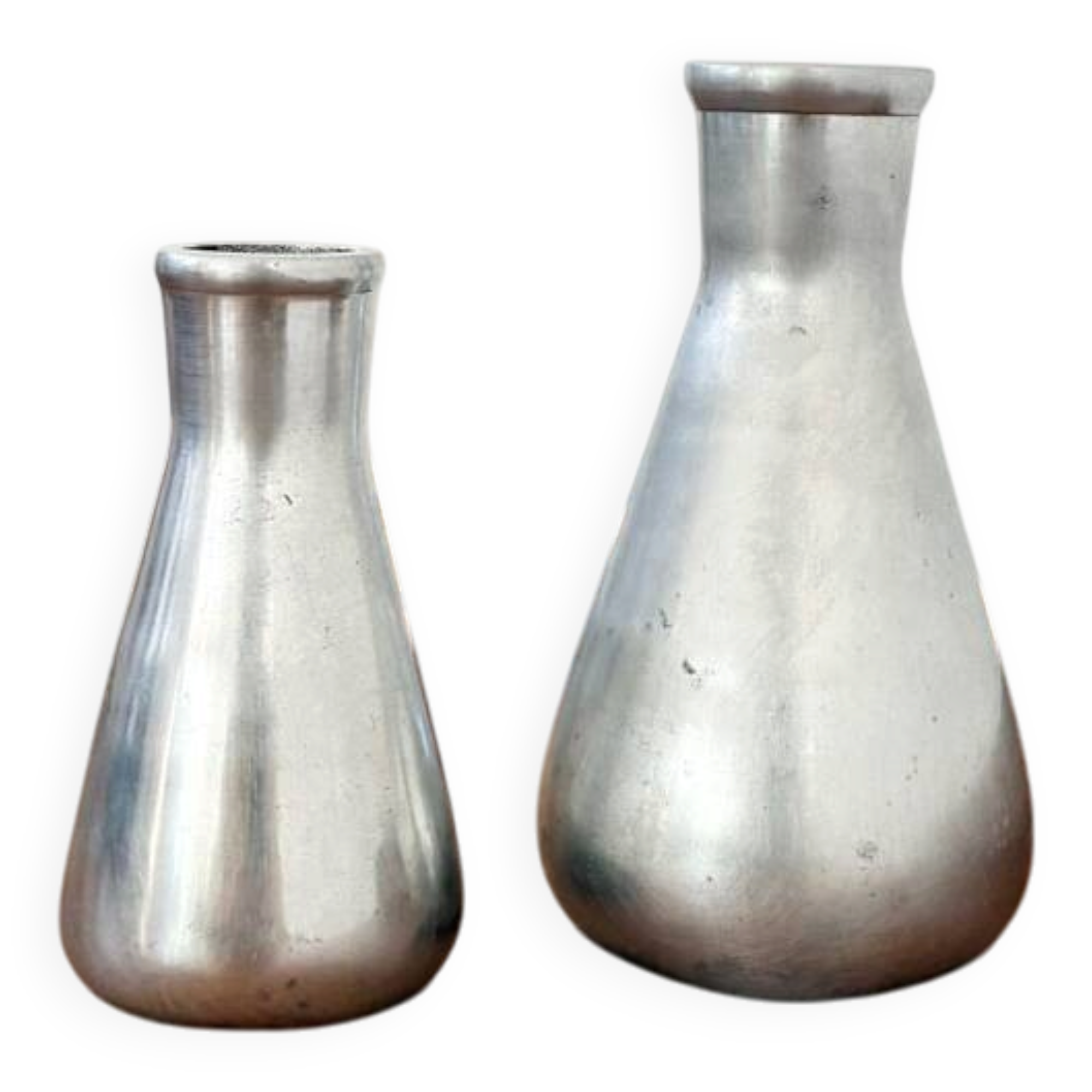 Vintage pair of chrome vases from the 1970s.