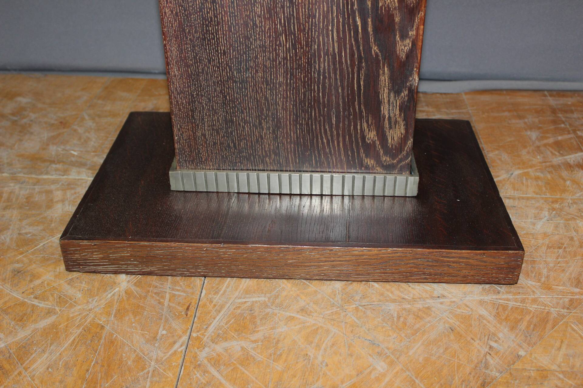 Art Deco period pedestal table in oak and nickel-plated bronze circa 1930