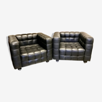 Pair of Kubus leather armchairs by J. Hoffmann