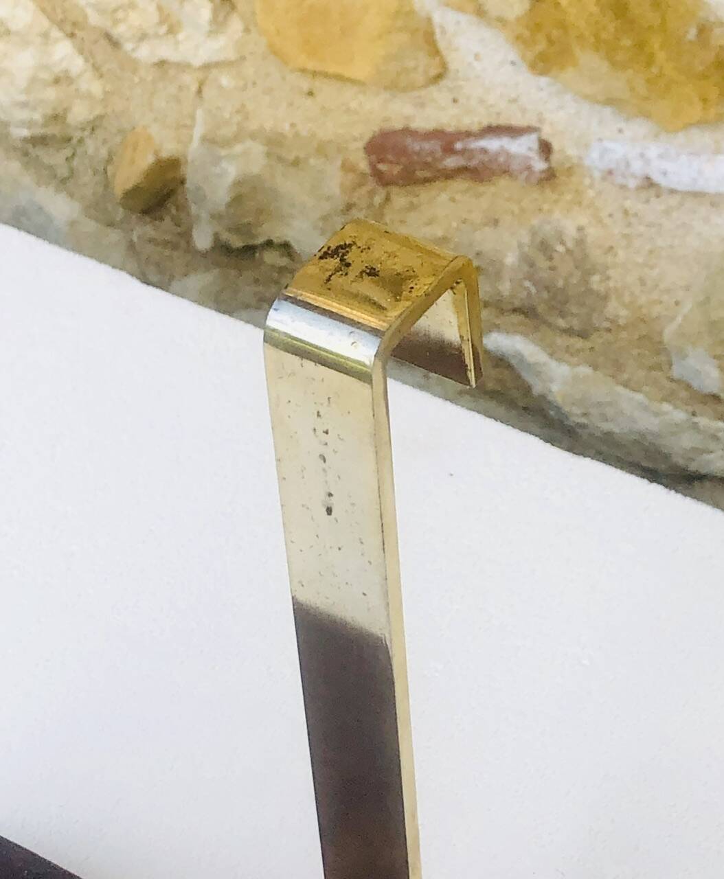 Vintage brass and wood hanging wall shelf