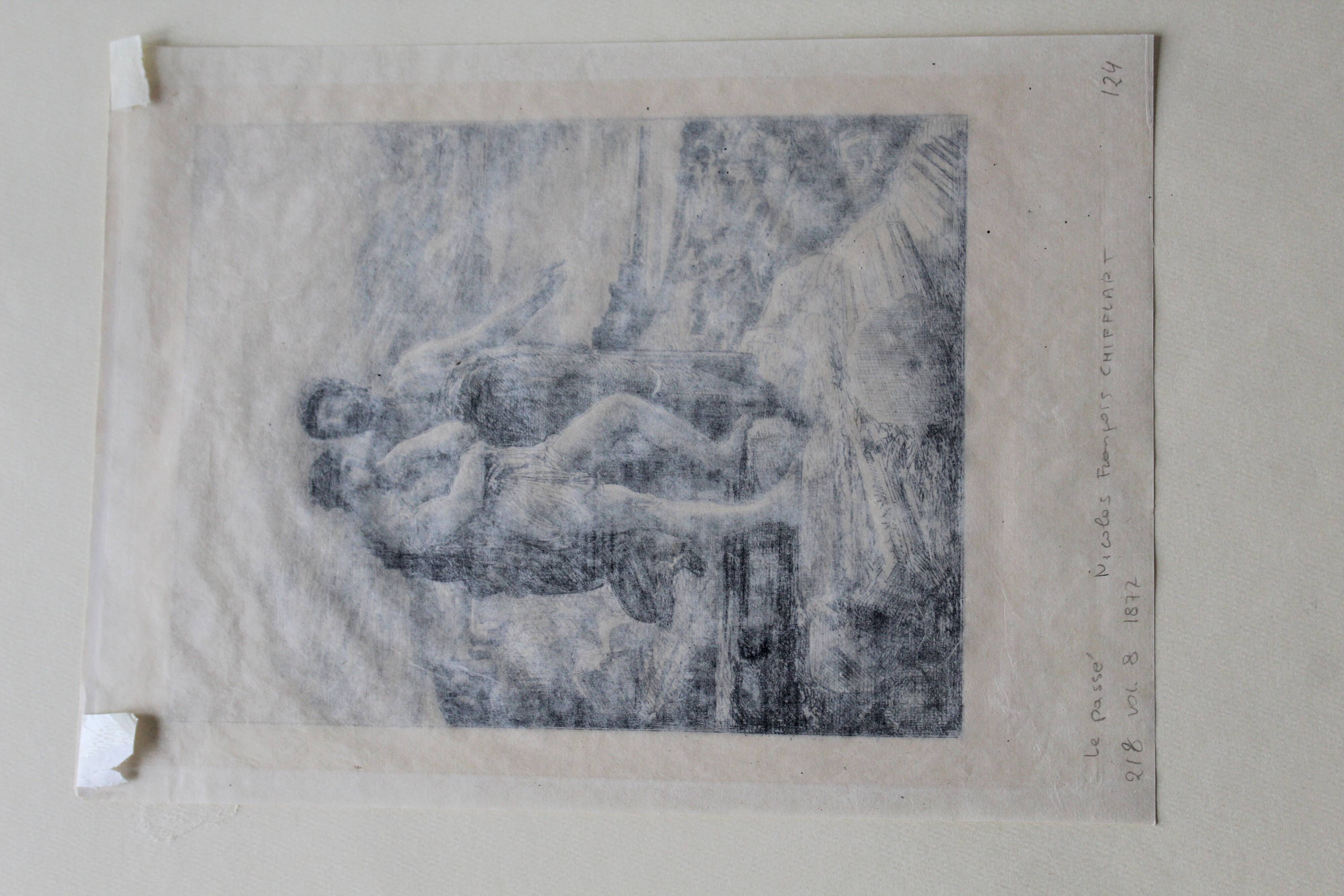 François nicolas chifflart (1825 - 1901) le passé engraving on old japanese paper.