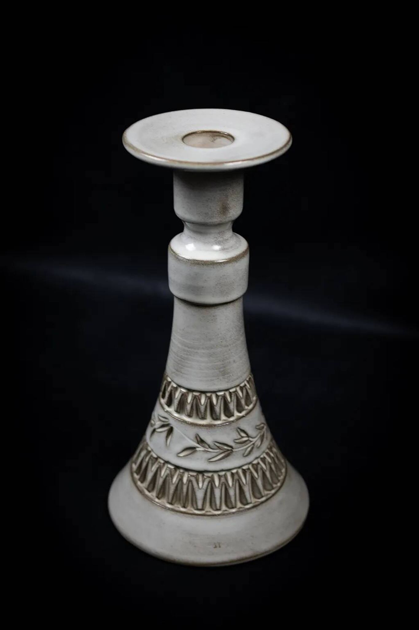 Ceramic candle holder with geometric decoration by Huguette Bessone - Vallauris