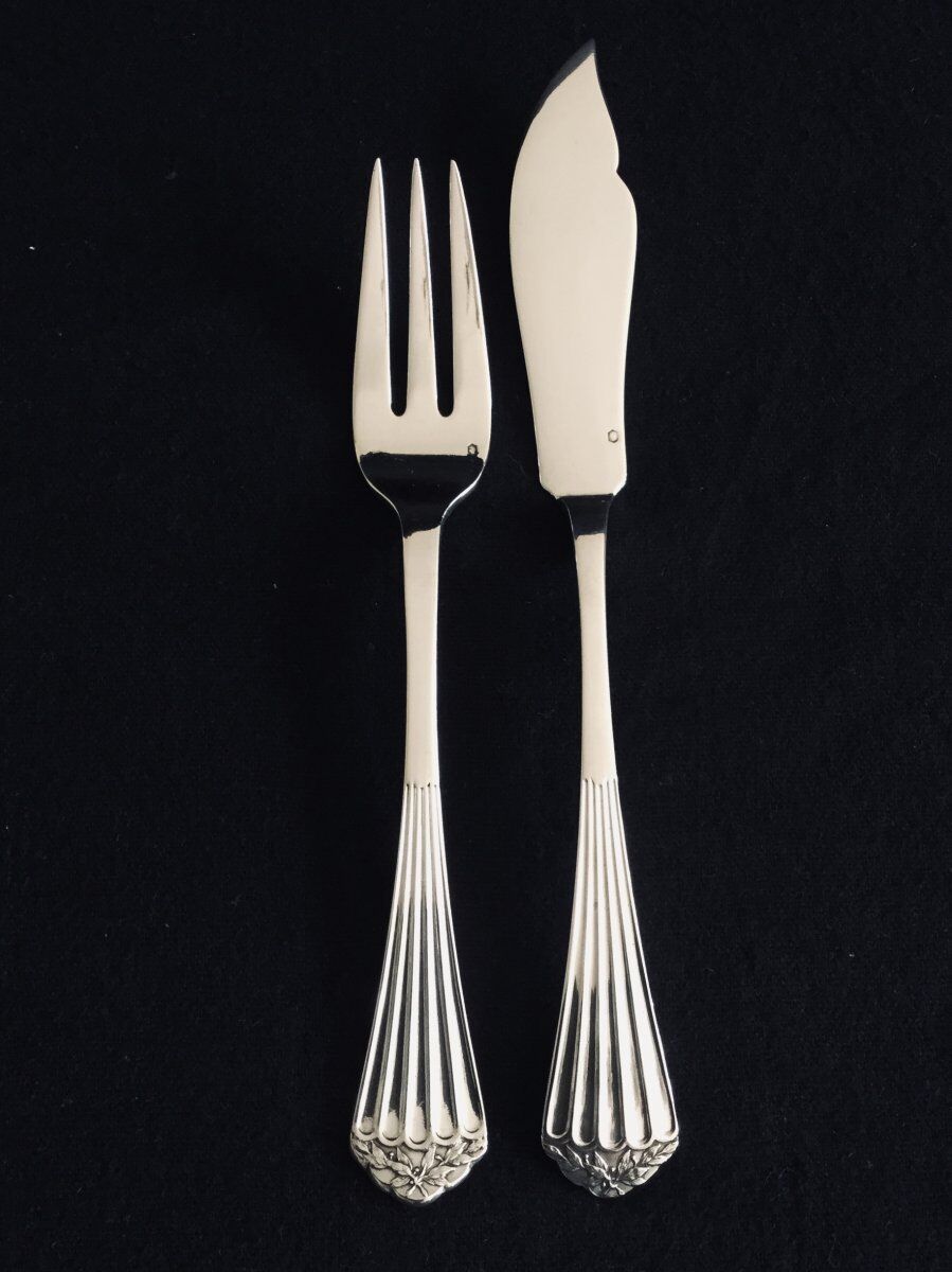 Hénin Et Cie - 5 Forks And 6 Silver Fish Knives