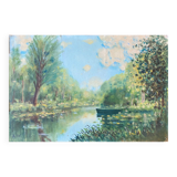 HSP table: "Small corner of river with boat" early XX° monogrammed