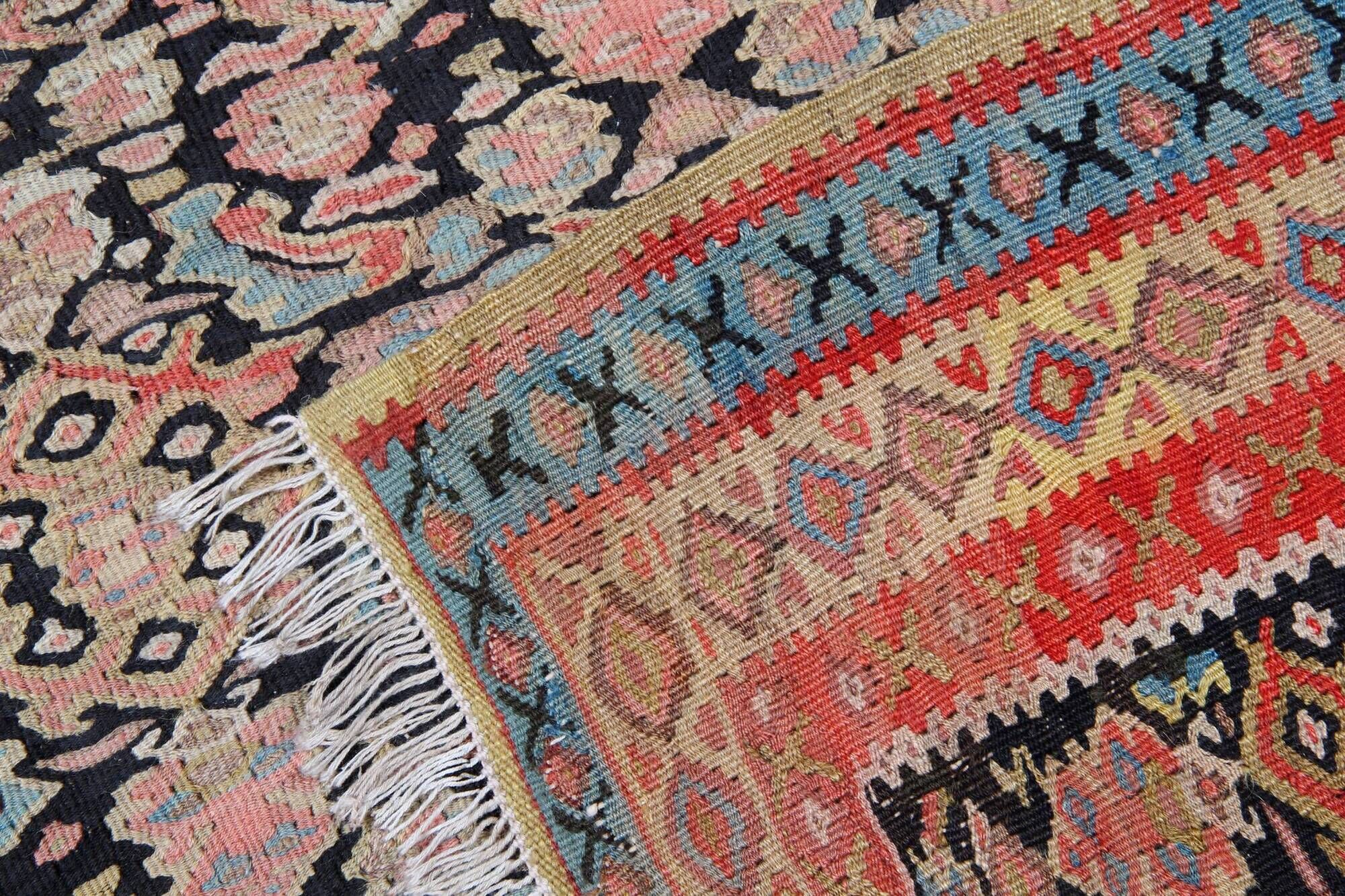 Rare Antique Rust Kilim Rug Floral Geometric Wool Carpet
