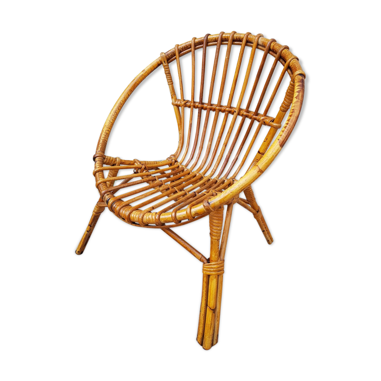 Old rattan armchair for child