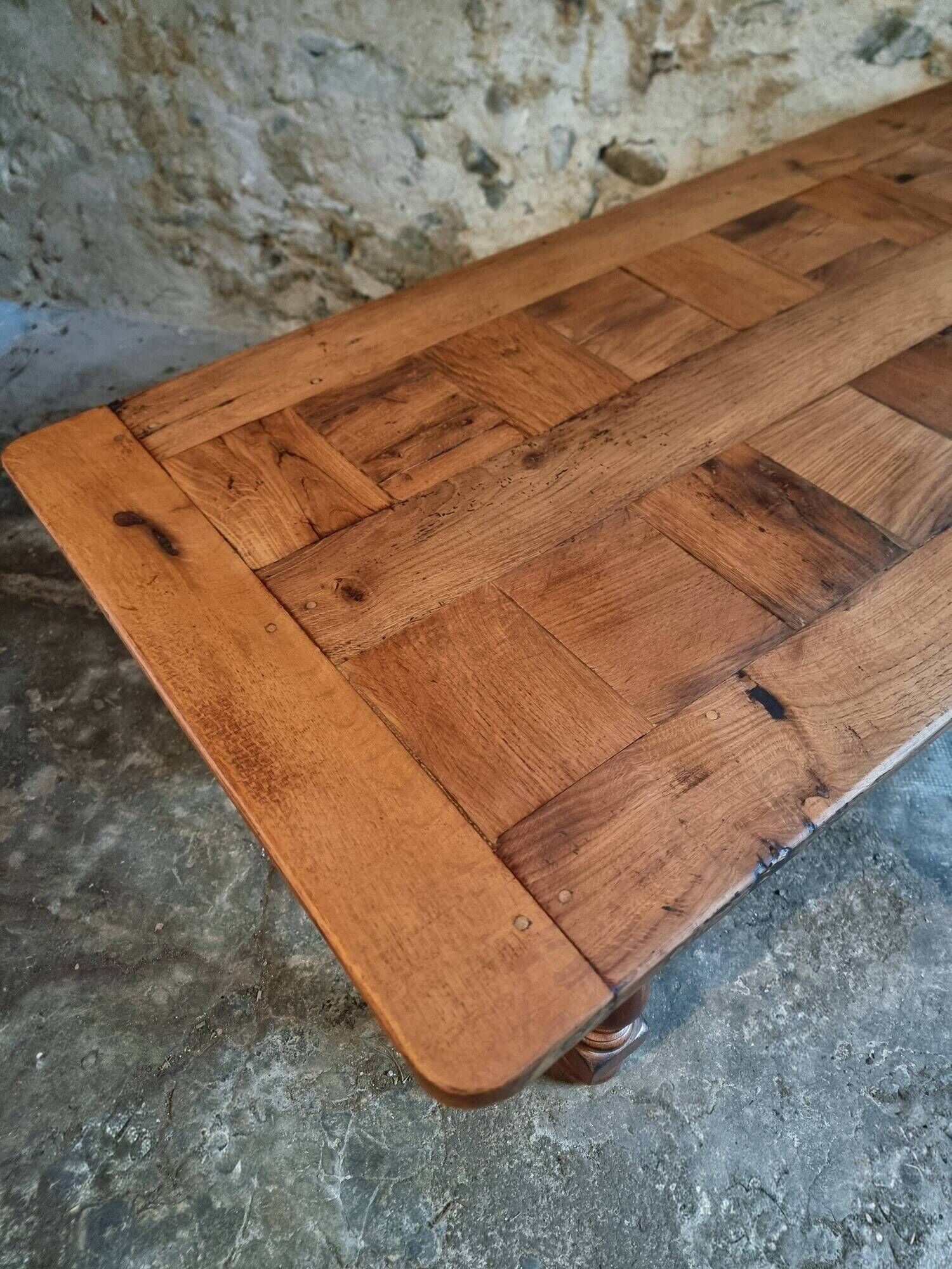 French farmhouse table in oak – 1950-1970 – Top made of solid blocks
