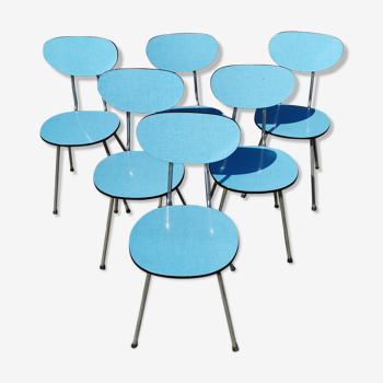 Lot 6 chaises en formica bleu