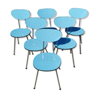 Lot 6 blue formica chairs