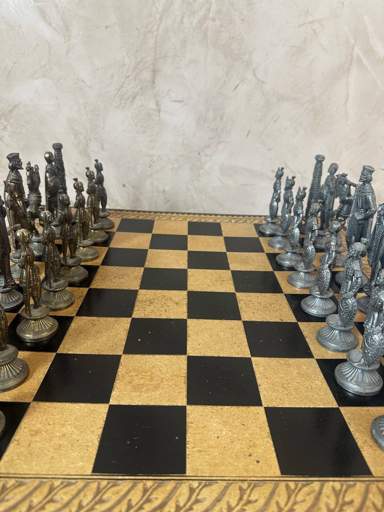 Leather and metal chess set