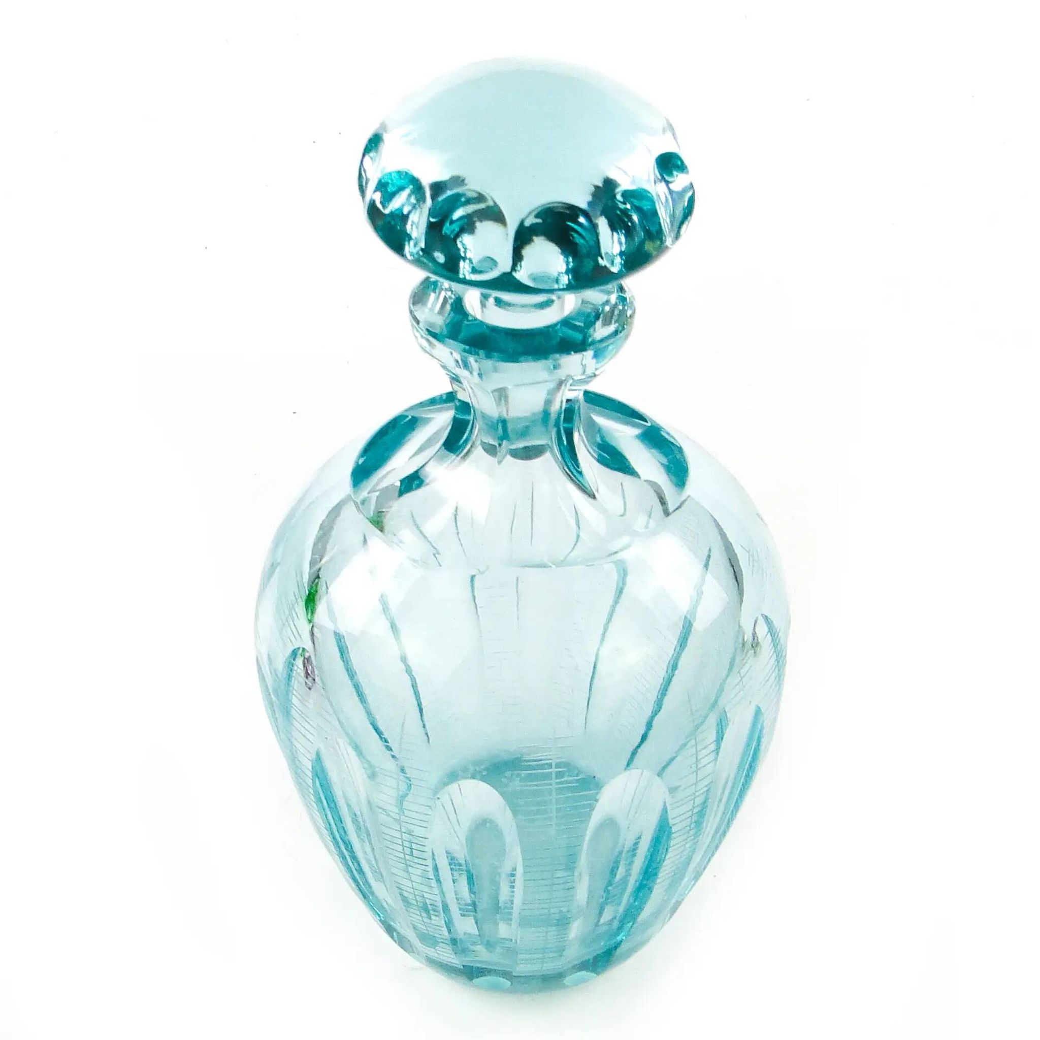 Beryl decanter, mid-century modern, turquoise glass, Moser, Czechoslovakia, 1960s