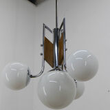 Lustre en bois et chrome, années 1940