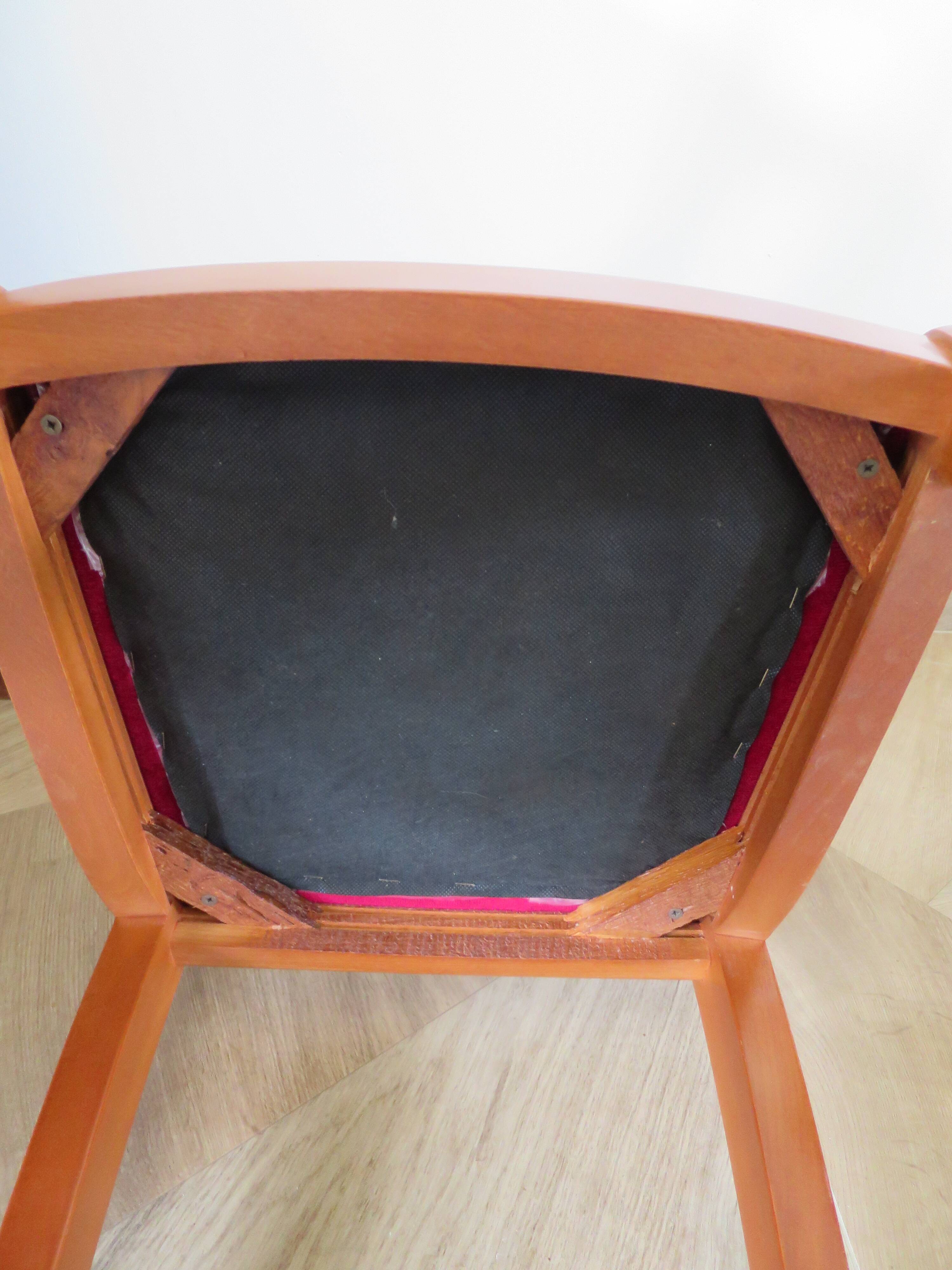 Solid cherry wood chairs and red velvet seat - Set of 4 - Louis Philippe style