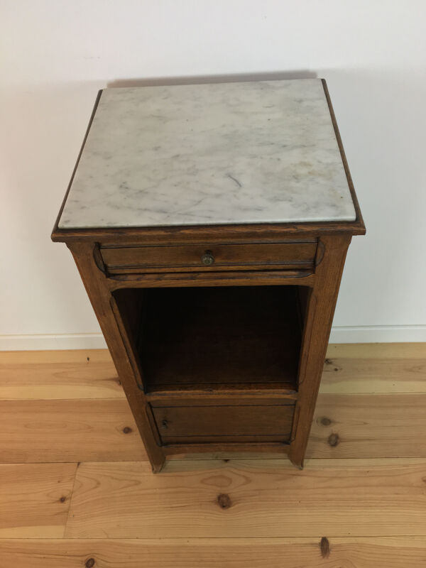 Meuble d'appoint rustique bois massif et marbre blanc