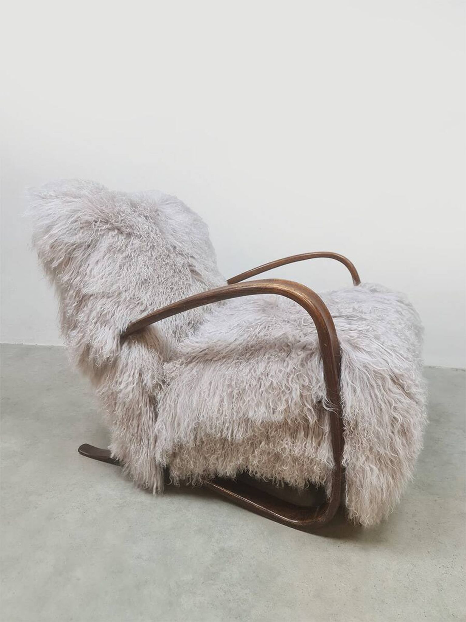Jindrich Halabala vintage Tibetan sheepskin armchair H-269