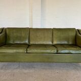 Canapé vintage danois Mogens Hansen en cuir vert olive des années 60
