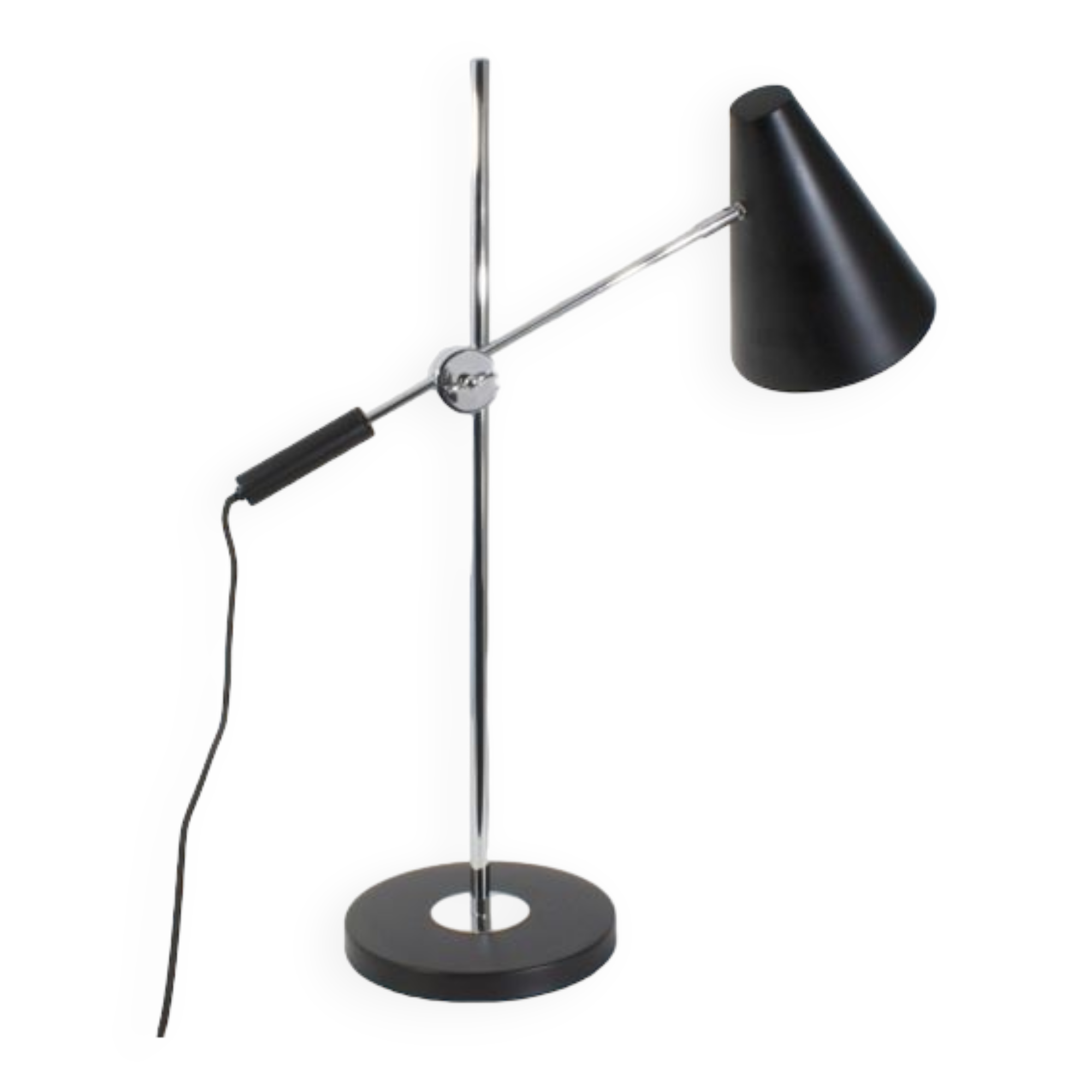 Adjustable desk lamp large model chrome and black, 71 cm.