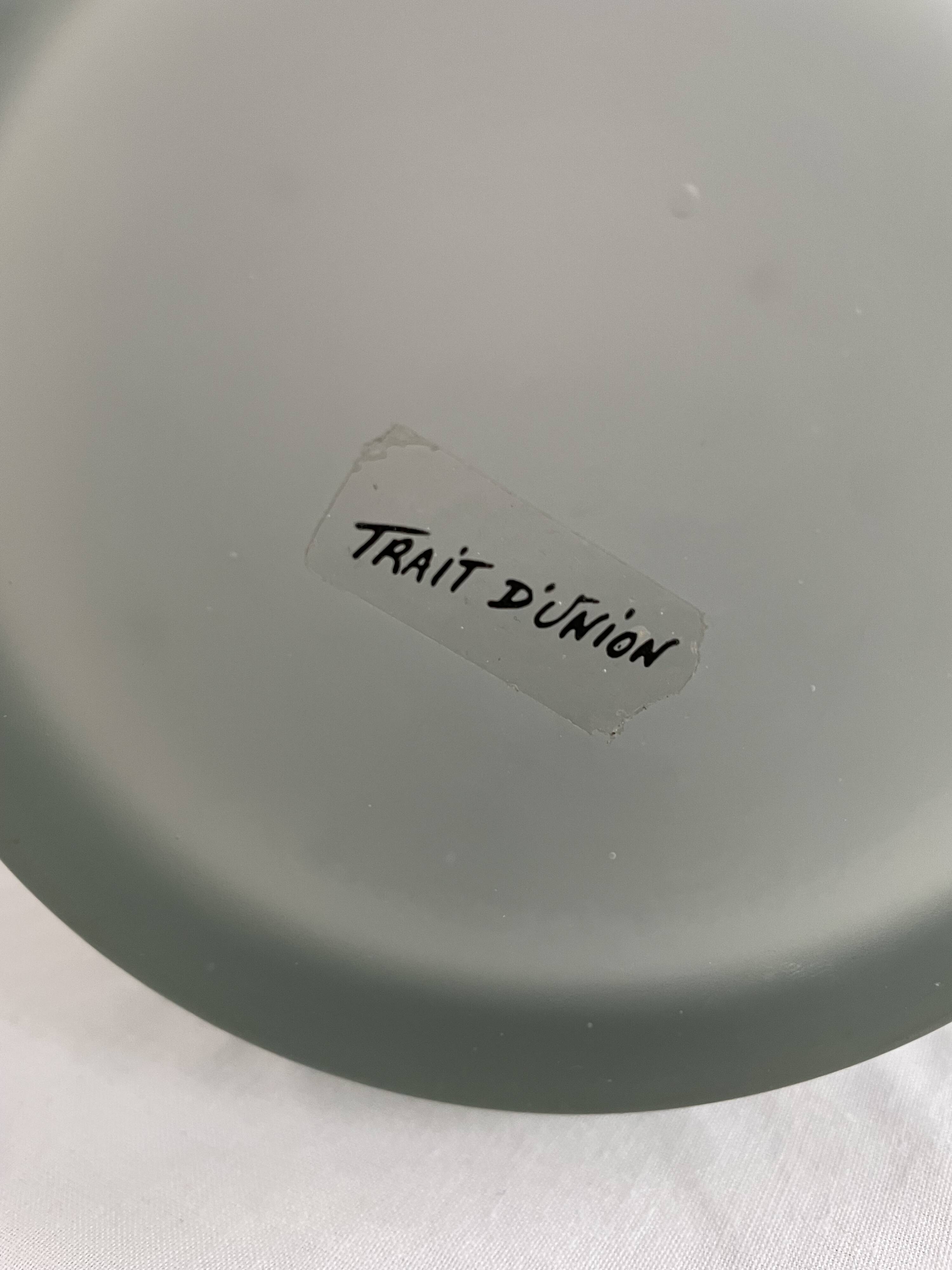 Large glass vase, Trait d'Union, gray-green tones, sandblasted vase decoration, elegant and chic