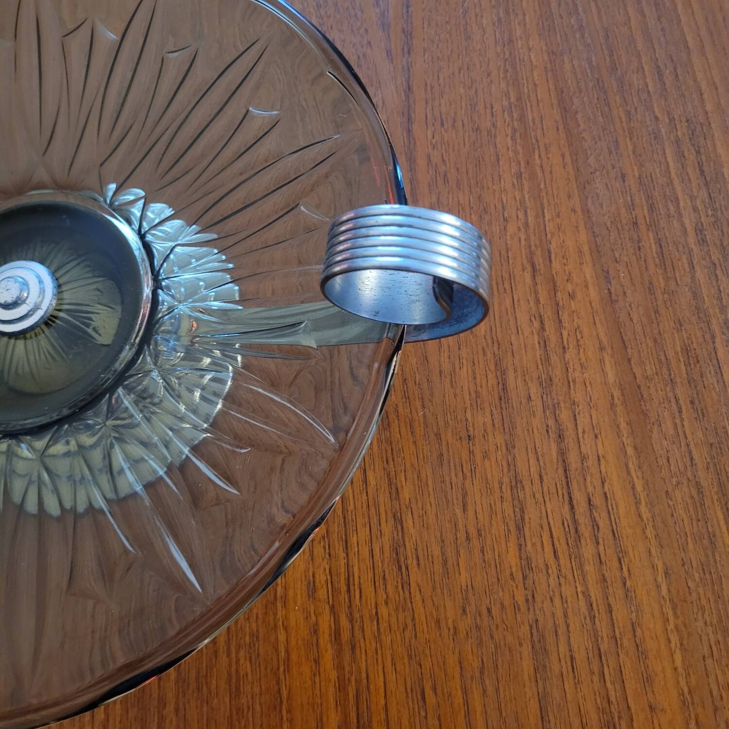 Art Deco smoked glass and chrome-plated metal bowl – 1930s