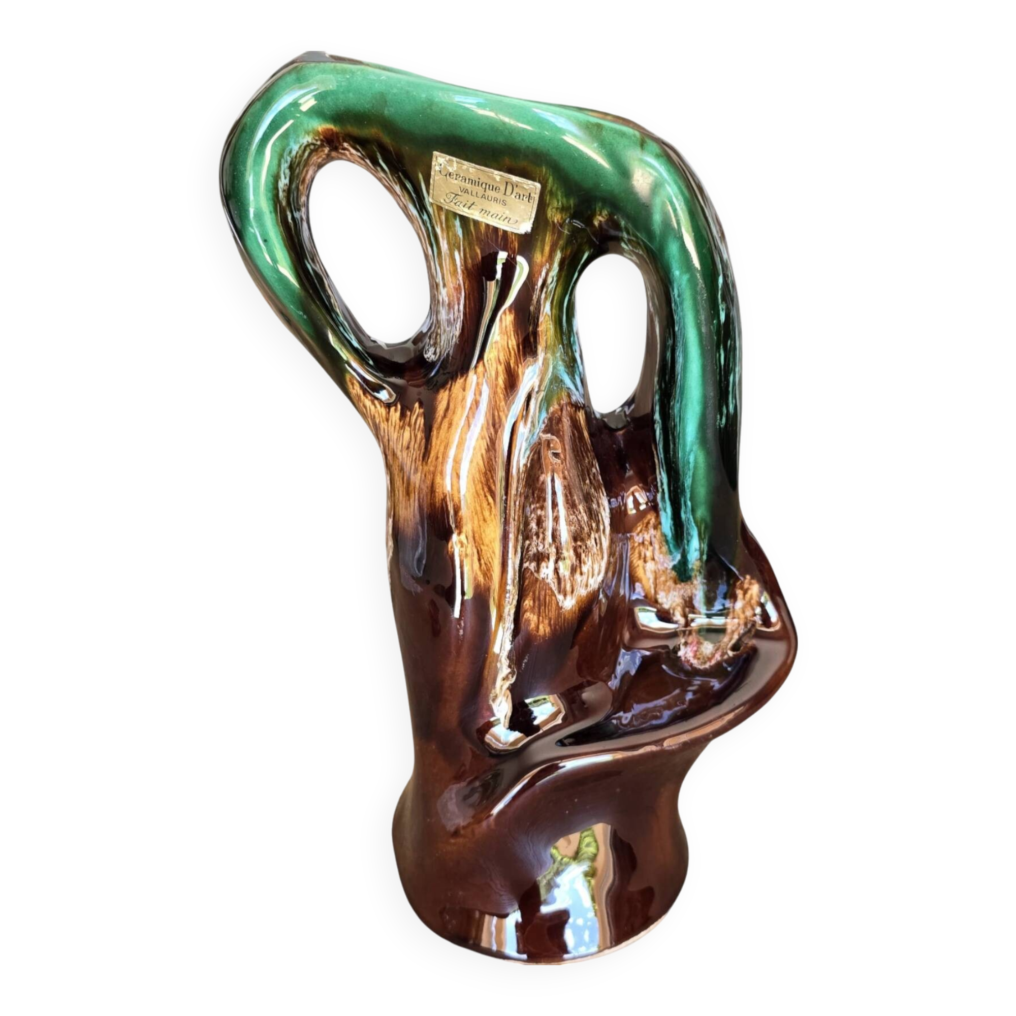 Vallauris glazed ceramic vase with an abstract shape