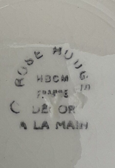 7 flat earthenware plates H B C M Hyppolite Boulenger Creil Montereau diam 22 cm Red roses